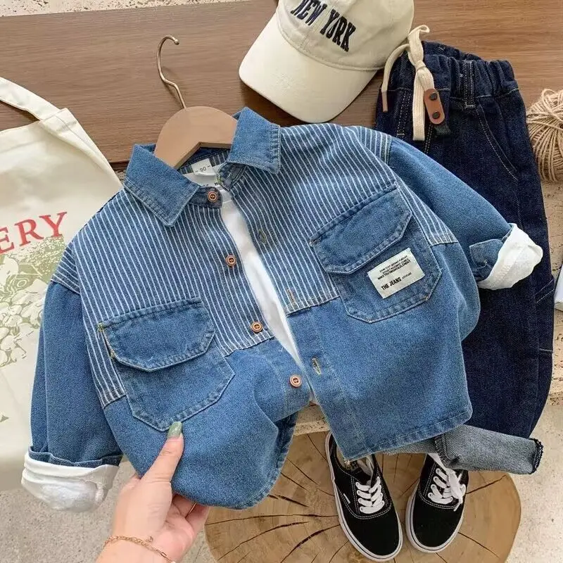 2026 new spring autumn summer Girls Kids Boys Denim shirt comfortable cute baby Clothes Children Clothing