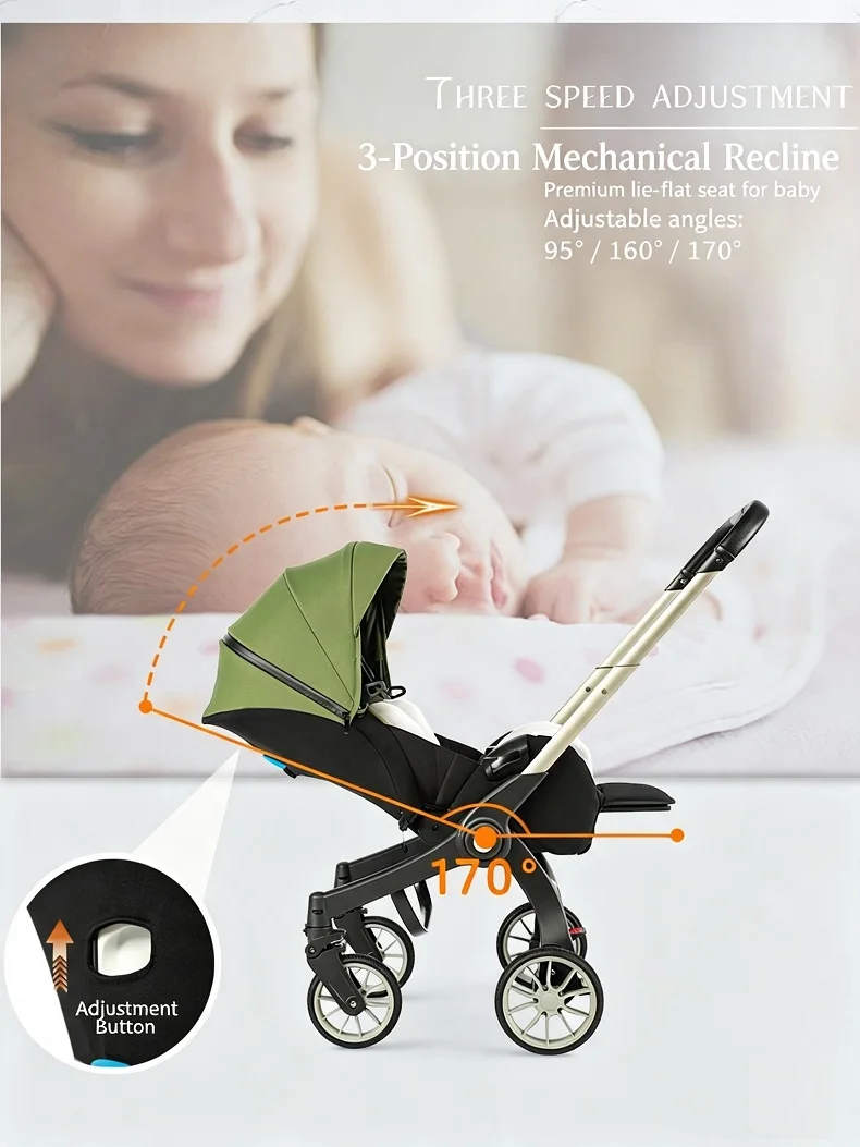Lightweight Baby Travel Pushchair, Full Recline Function, Effortless Compact Folding, Wear-Resistant Shock Absorbing Wheels, Skin-Friendly Seat Mat For Daily Family Walks