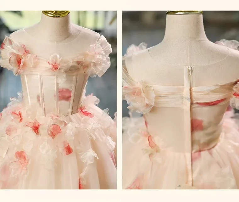 Flower Girl Wedding Dress Luxury Birthday Princess Gown Elegant Performance Formal Childrens Party Exclusive Kids Pageant Piano