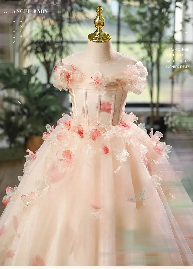 Flower Girl Wedding Dress Luxury Birthday Princess Gown Elegant Performance Formal Childrens Party Exclusive Kids Pageant Piano