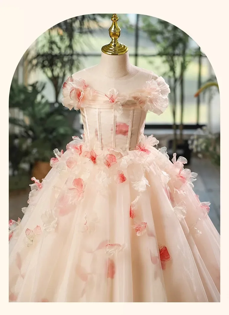 Flower Girl Wedding Dress Luxury Birthday Princess Gown Elegant Performance Formal Childrens Party Exclusive Kids Pageant Piano