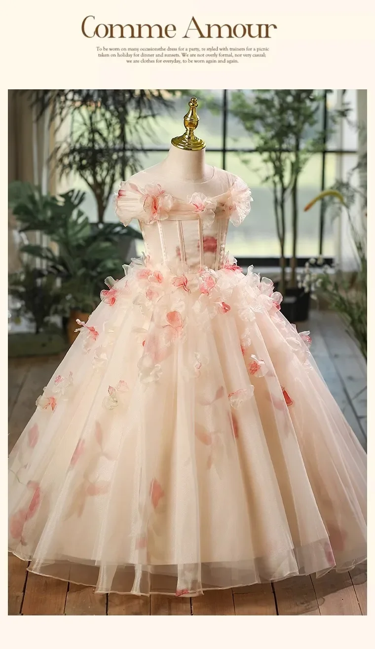 Flower Girl Wedding Dress Luxury Birthday Princess Gown Elegant Performance Formal Childrens Party Exclusive Kids Pageant Piano