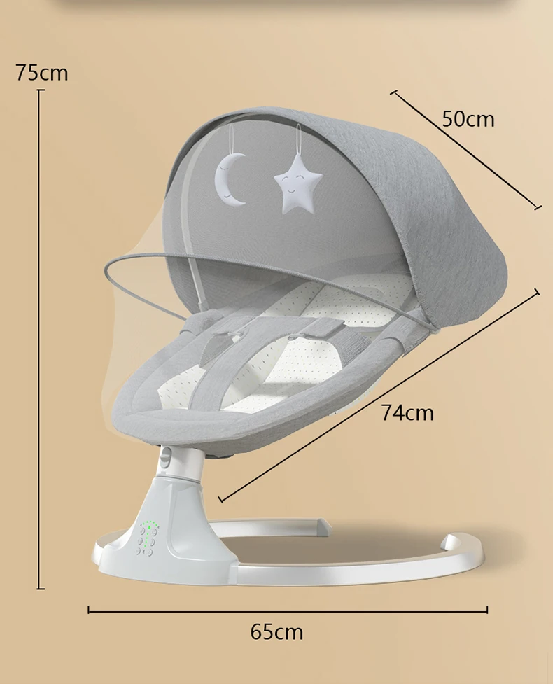 Baby Swing Chair Infant Rocking Seat with 5 Motion Levels 3 Position Adjustable Backrest Sitting Reclining Lie Flat Newborn Soothing Rocker with Canopy Mosquito Net 5 Point Safety Harness Comfortable Baby Bouncer for 0-24 Months