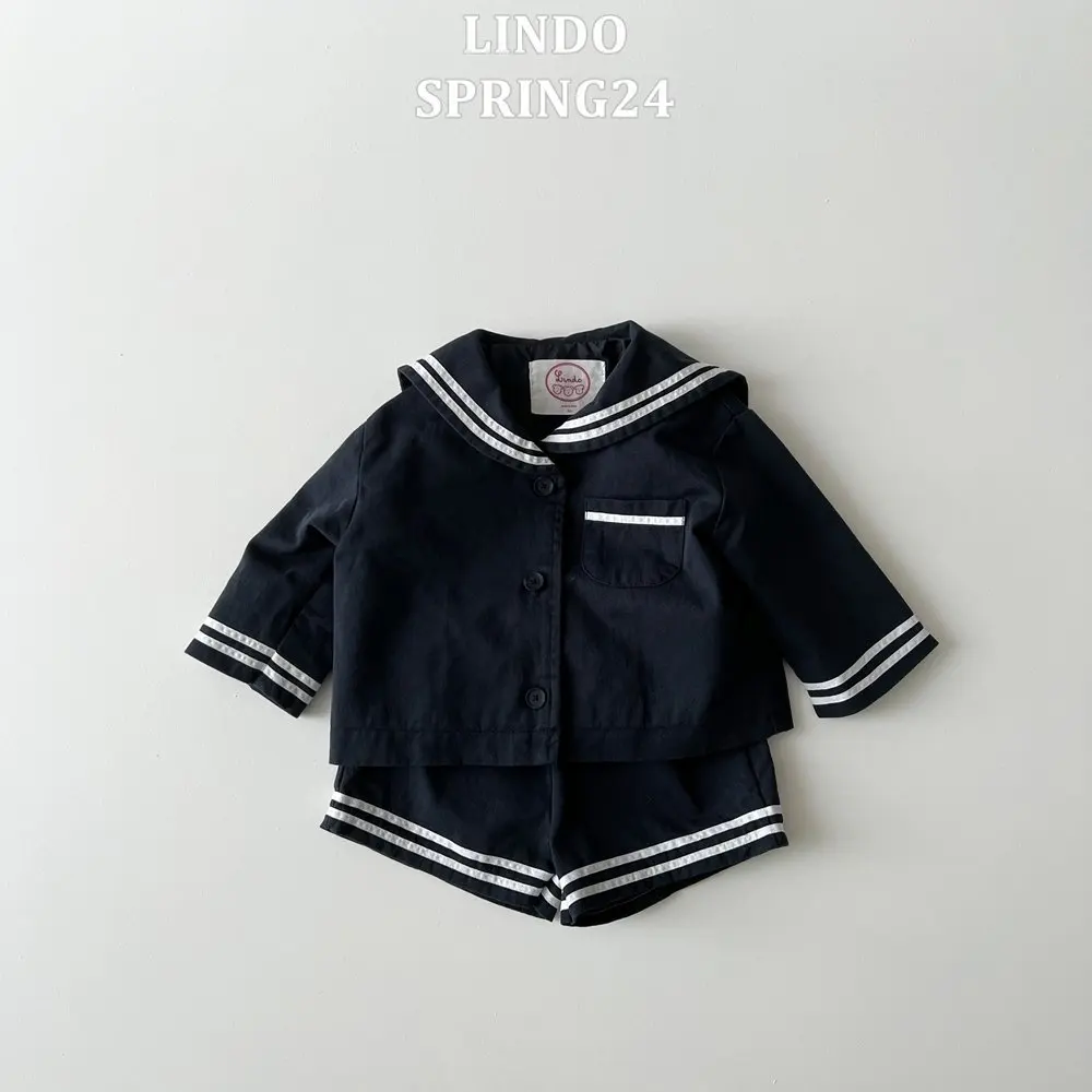 2026 Spring New Baby Girl Sailor Collar Tops + Shorts 2pcs Suit Kids Boys Long Sleeve Casual Striped Clothes Set Toddler Outfits