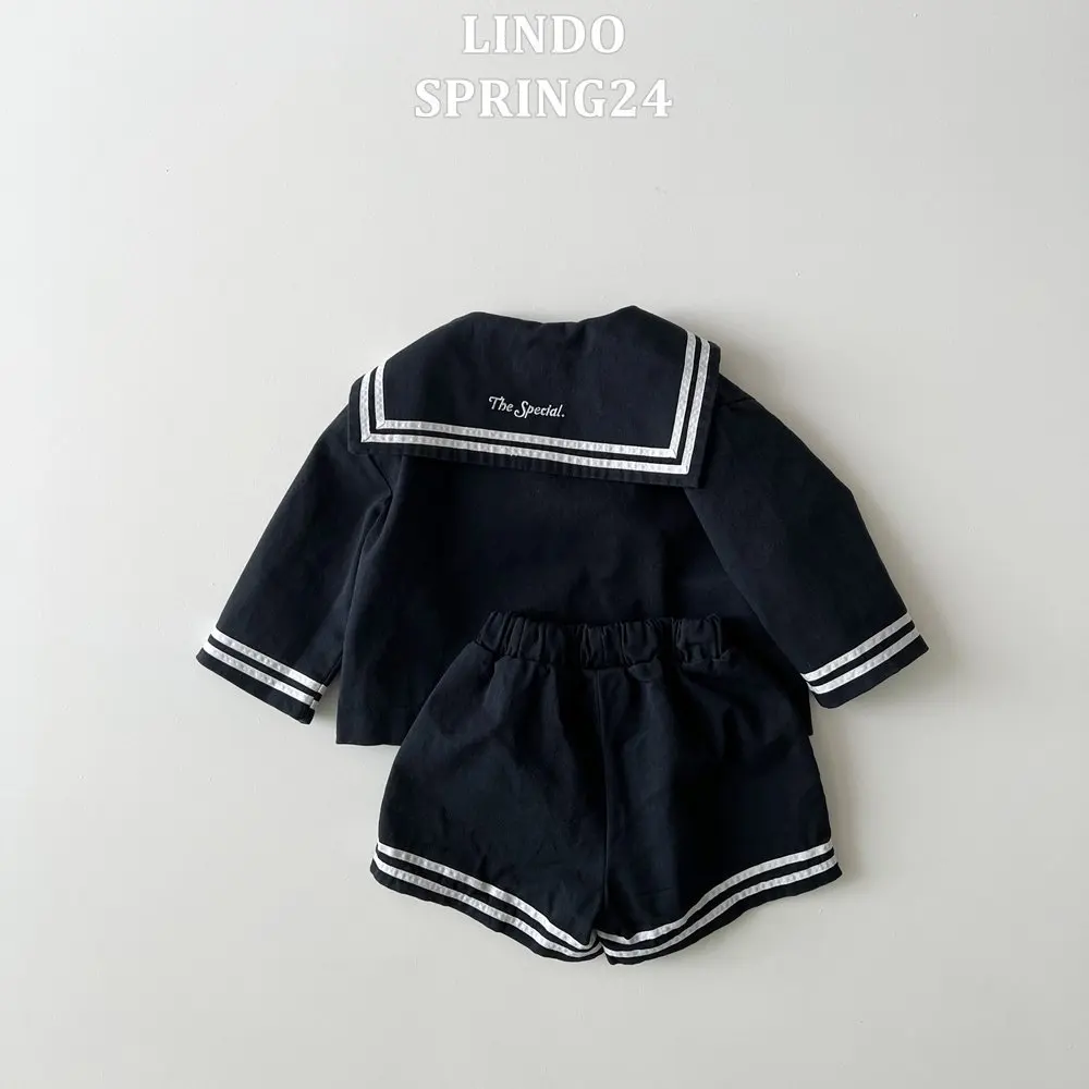 2026 Spring New Baby Girl Sailor Collar Tops + Shorts 2pcs Suit Kids Boys Long Sleeve Casual Striped Clothes Set Toddler Outfits