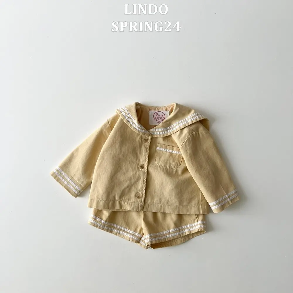 2026 Spring New Baby Girl Sailor Collar Tops + Shorts 2pcs Suit Kids Boys Long Sleeve Casual Striped Clothes Set Toddler Outfits