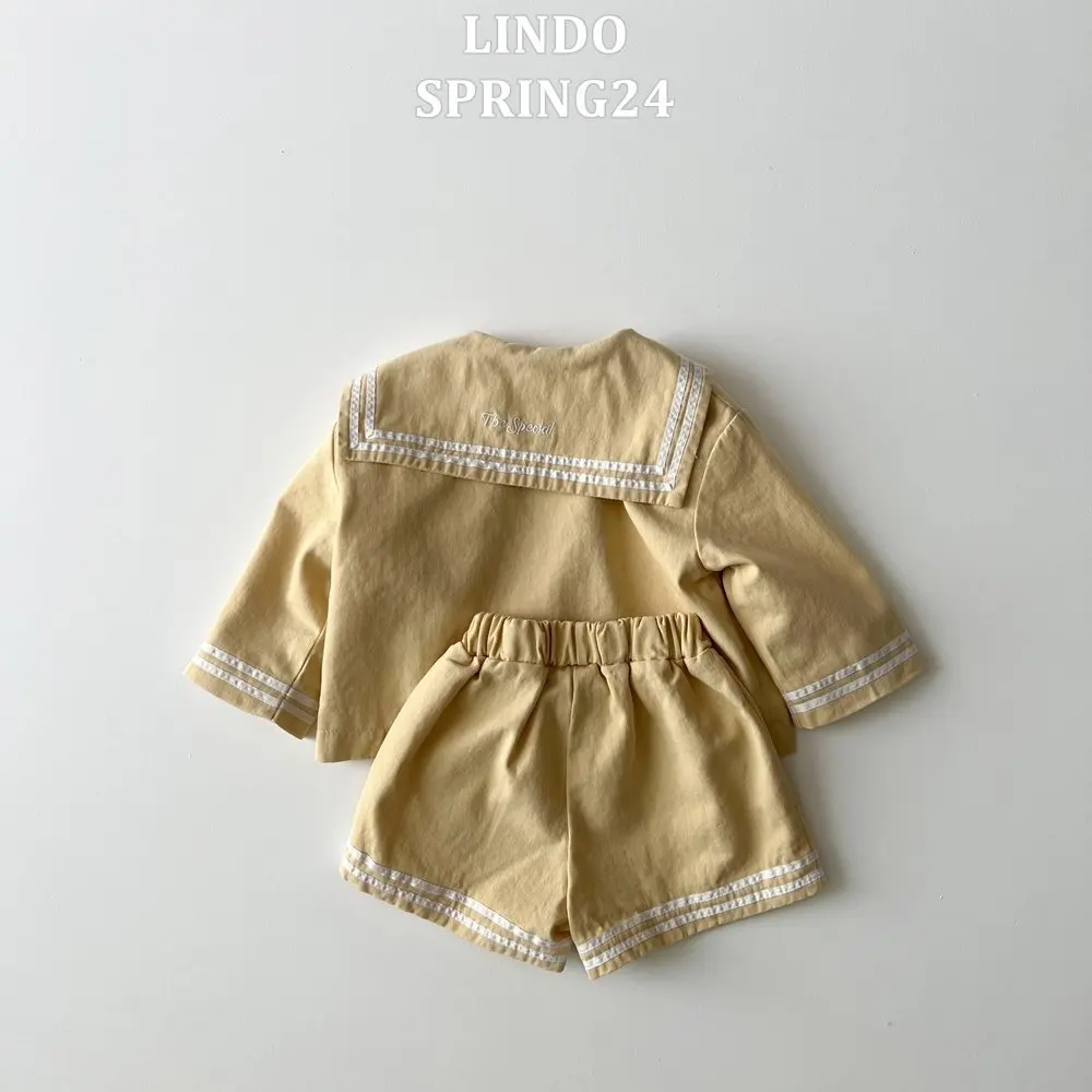 2026 Spring New Baby Girl Sailor Collar Tops + Shorts 2pcs Suit Kids Boys Long Sleeve Casual Striped Clothes Set Toddler Outfits