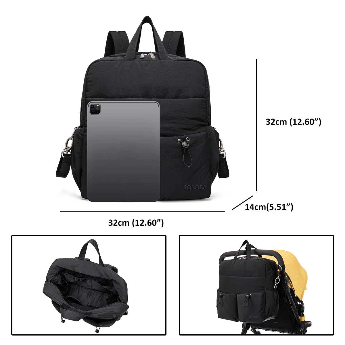SOBOBA Diaper Backpack Multifunctional Maternity Baby Nappy Bag Large Capacity Nylon Travel Mommy Bag with Stroller Straps