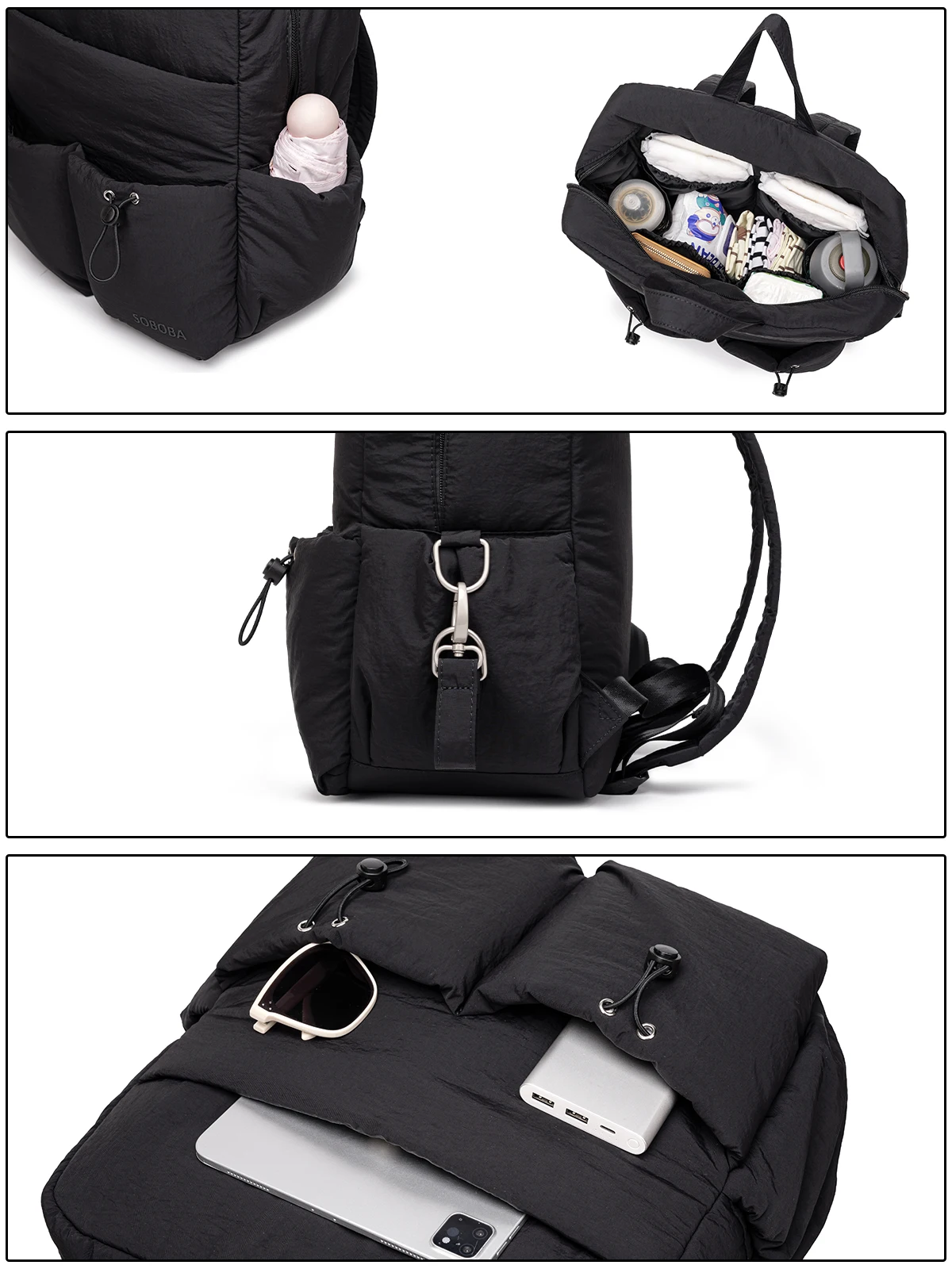 SOBOBA Diaper Backpack Multifunctional Maternity Baby Nappy Bag Large Capacity Nylon Travel Mommy Bag with Stroller Straps
