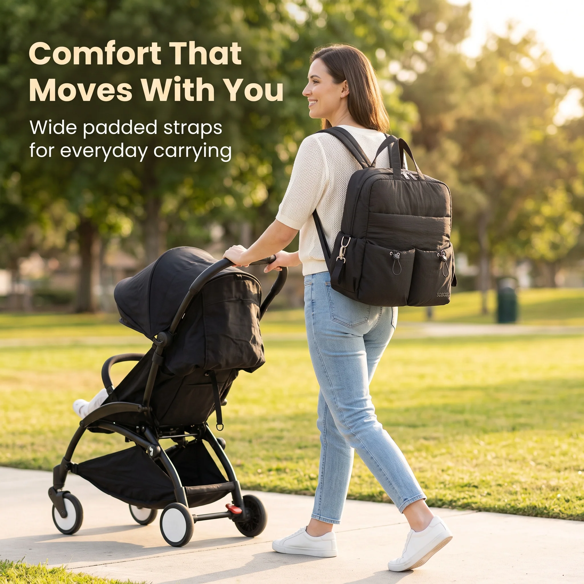 SOBOBA Diaper Backpack Multifunctional Maternity Baby Nappy Bag Large Capacity Nylon Travel Mommy Bag with Stroller Straps
