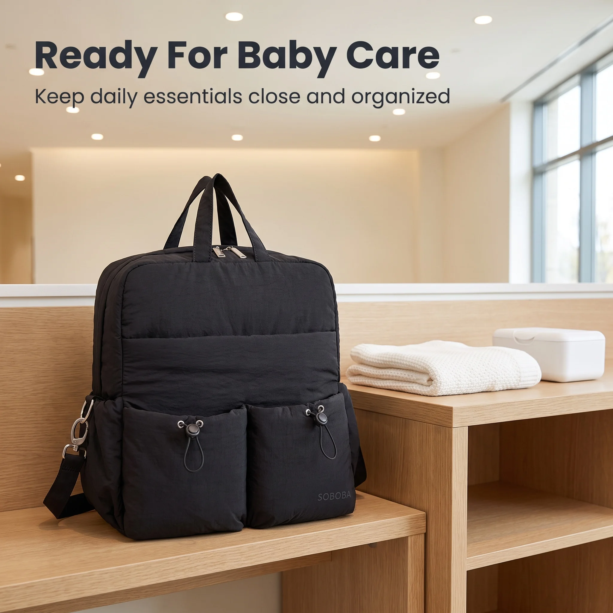 SOBOBA Diaper Backpack Multifunctional Maternity Baby Nappy Bag Large Capacity Nylon Travel Mommy Bag with Stroller Straps