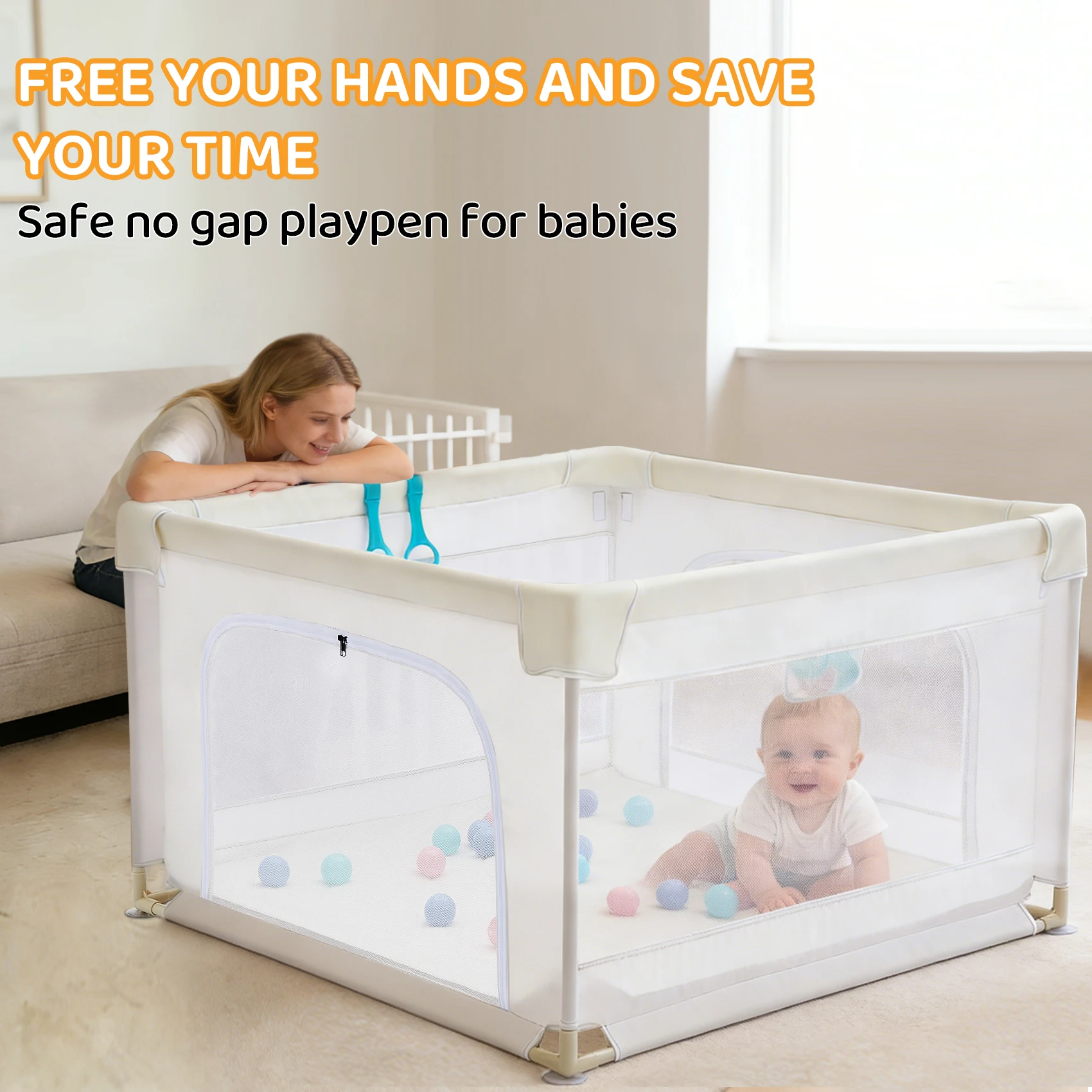 47×47×27 Inch Grey Breathable Mesh Baby PlaypenBaby Playpen with Anti-Slip Mat, Sturdy&Safety Baby Fence,for Infants & Toddlers , , Sturdy Safe Easy Assembly Indoor Outdoor Toddler Activity Play Yard, Ideal Holiday Gift for Kids
