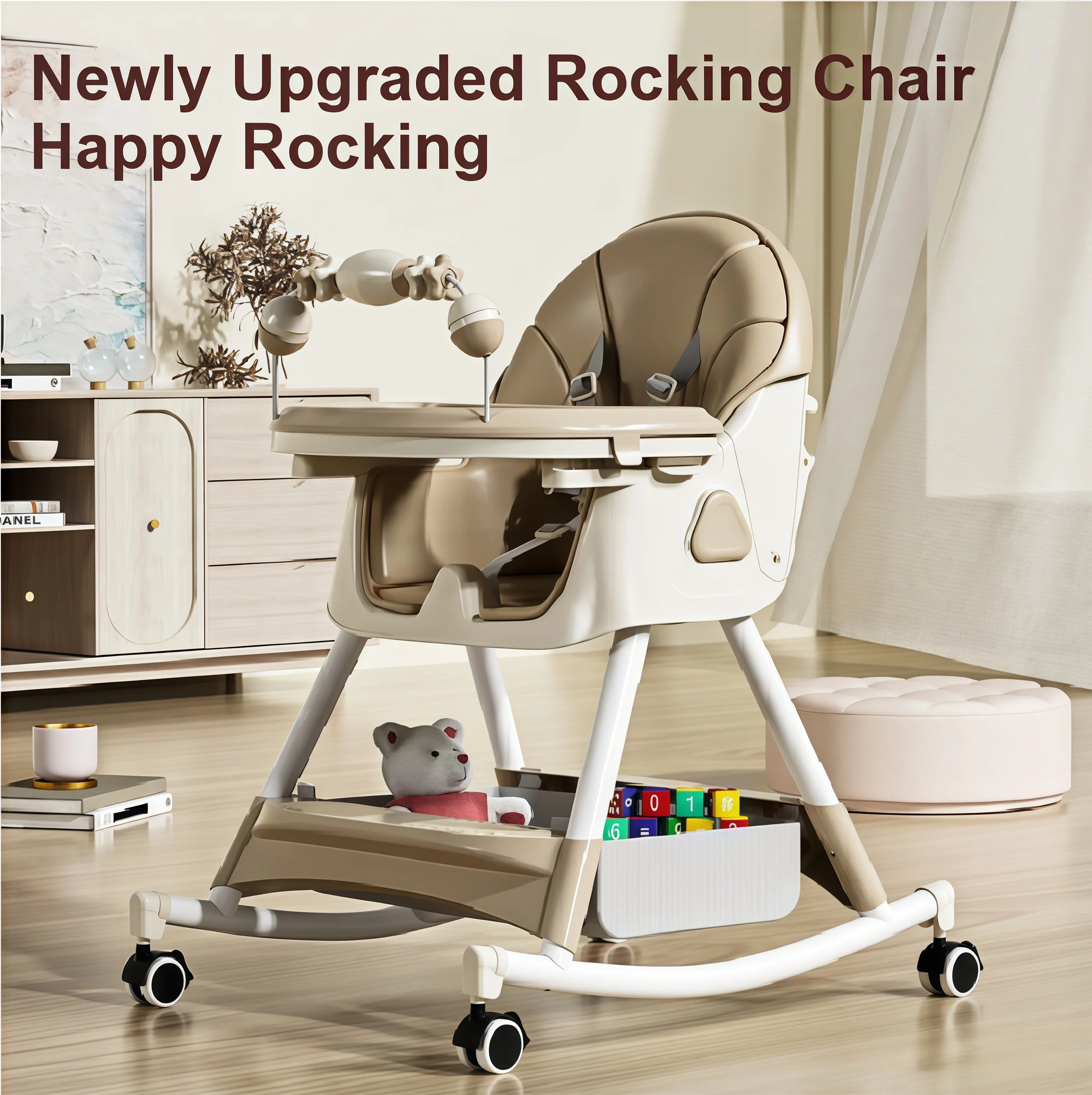 Multi Function Baby Swing Chair High Chair for Toddlers, Convertible Feeding Chair with Swing Mode, Adjustable Height Baby Dining Seat, Detachable Tray, Easy Cleaning Design, Safe and Comfortable Chair for Infant Feeding and Playing