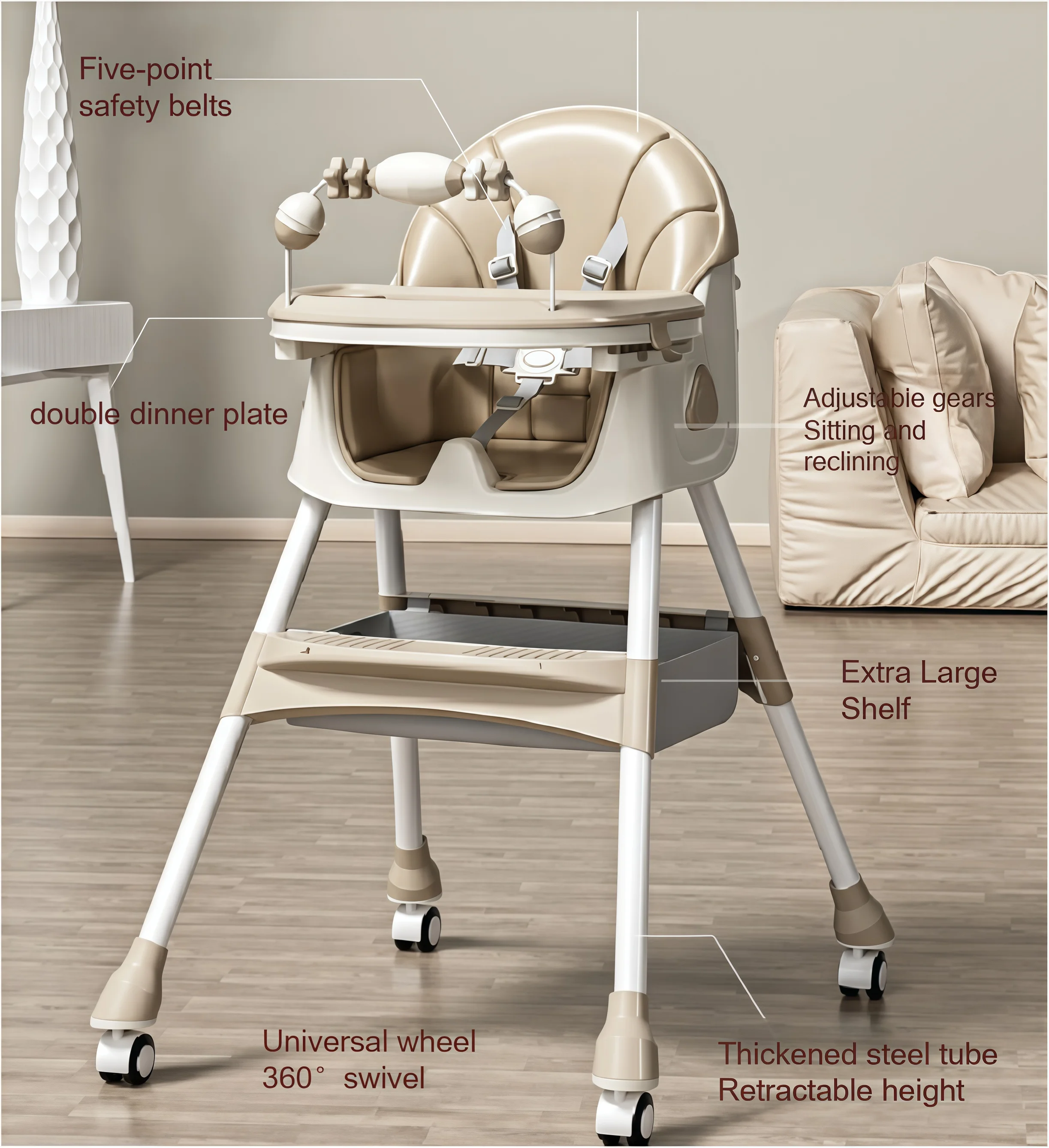 Multi Function Baby Swing Chair High Chair for Toddlers, Convertible Feeding Chair with Swing Mode, Adjustable Height Baby Dining Seat, Detachable Tray, Easy Cleaning Design, Safe and Comfortable Chair for Infant Feeding and Playing