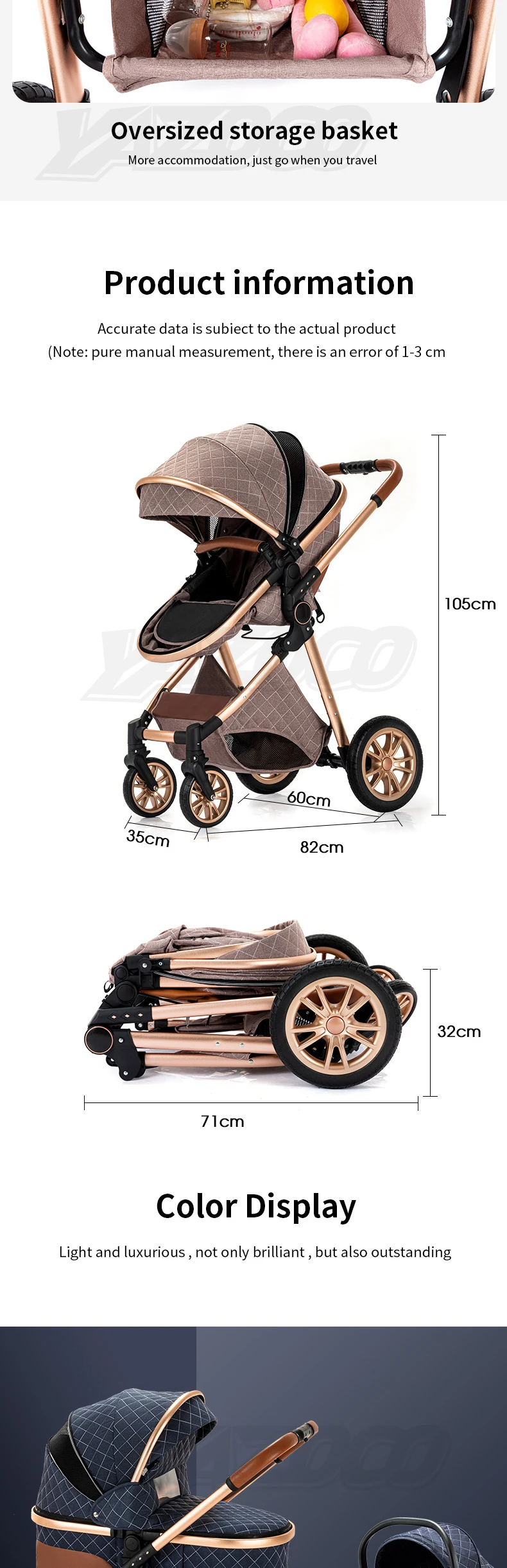 All-purpose Convertible 3-in-1 High Landscape Four-Wheel Shockproof Baby Stroller Lightweight Foldable Infant Pram Complete Kit Comes With Extra Removable Breathable Mosquito Net, Adjustable Full Flat Seat Back To Meet The Travel Needs Of Newborns And Tod