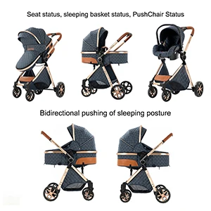 Luxury 3 in 1 Baby Stroller with Car Seat and Sleeping Basket Lightweight Baby Pram High Landscape Infant Pushchair Multifunction Adjustable Travel Buggy Easy Folding Compact Portable Safe Comfortable Stylish Perfect for Travel Baby Carriage