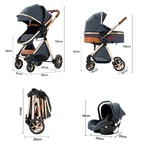 Luxury 3 in 1 Baby Stroller with Car Seat and Sleeping Basket Lightweight Baby Pram High Landscape Infant Pushchair Multifunction Adjustable Travel Buggy Easy Folding Compact Portable Safe Comfortable Stylish Perfect for Travel Baby Carriage