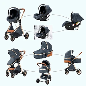Luxury 3 in 1 Baby Stroller with Car Seat and Sleeping Basket Lightweight Baby Pram High Landscape Infant Pushchair Multifunction Adjustable Travel Buggy Easy Folding Compact Portable Safe Comfortable Stylish Perfect for Travel Baby Carriage
