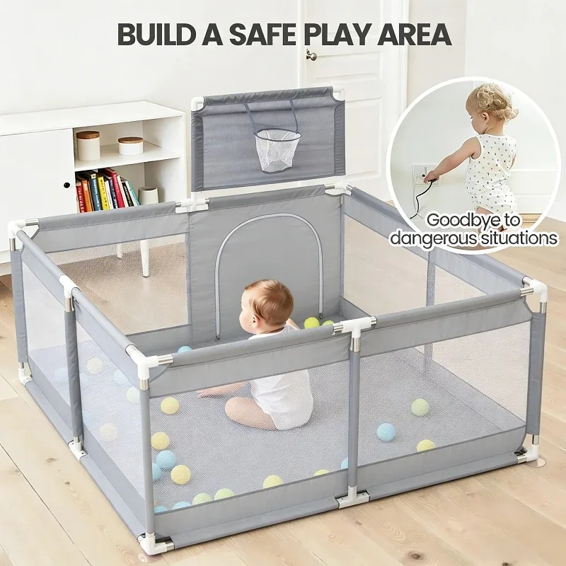 Playpen For Baby, Easy To Install Play Pens for Babies and Toddlers,Baby Play Yards Children Corrals Safety Fence For Baby Indoor Outdoor Baby Fence