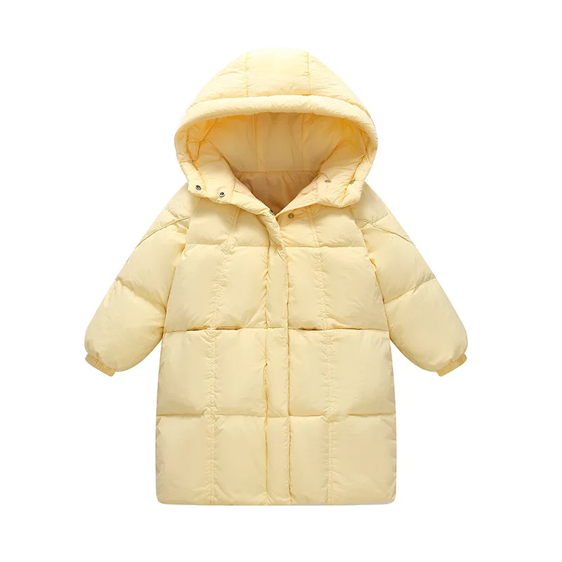 2026 new children's letter printed down jacket boys' and girls' medium and long cotton jacket baby wash free thickened warm jack