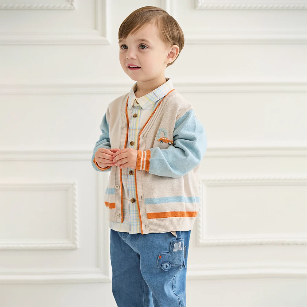 Dave Bella Autumn Spring Cardigan Sweater for Boys Button Sweater Children Knitted Outerwear Coat Kids Clothes DB3253492
