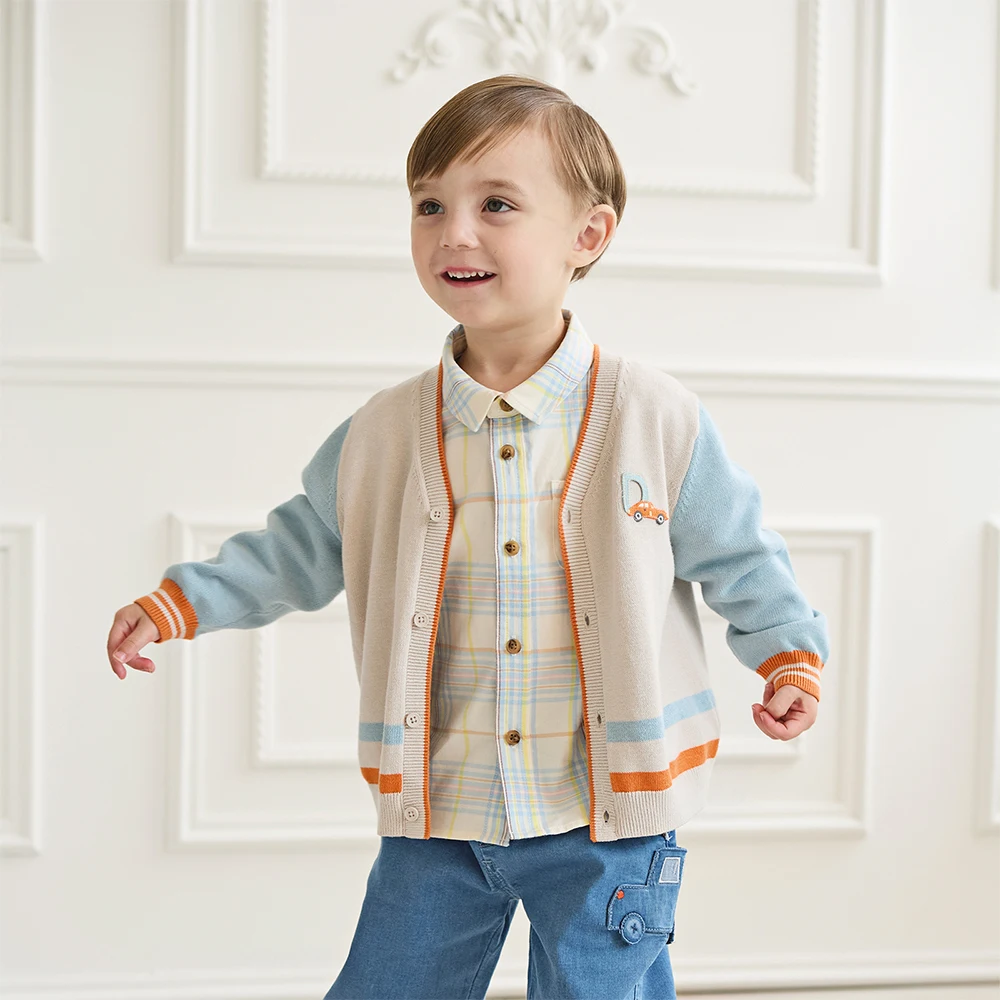 Dave Bella Autumn Spring Cardigan Sweater for Boys Button Sweater Children Knitted Outerwear Coat Kids Clothes DB3253492