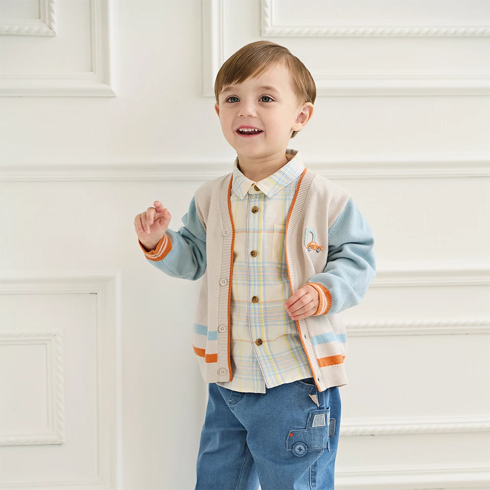 Dave Bella Autumn Spring Cardigan Sweater for Boys Button Sweater Children Knitted Outerwear Coat Kids Clothes DB3253492