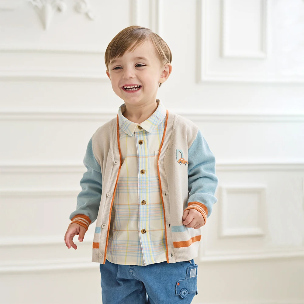 Dave Bella Autumn Spring Cardigan Sweater for Boys Button Sweater Children Knitted Outerwear Coat Kids Clothes DB3253492