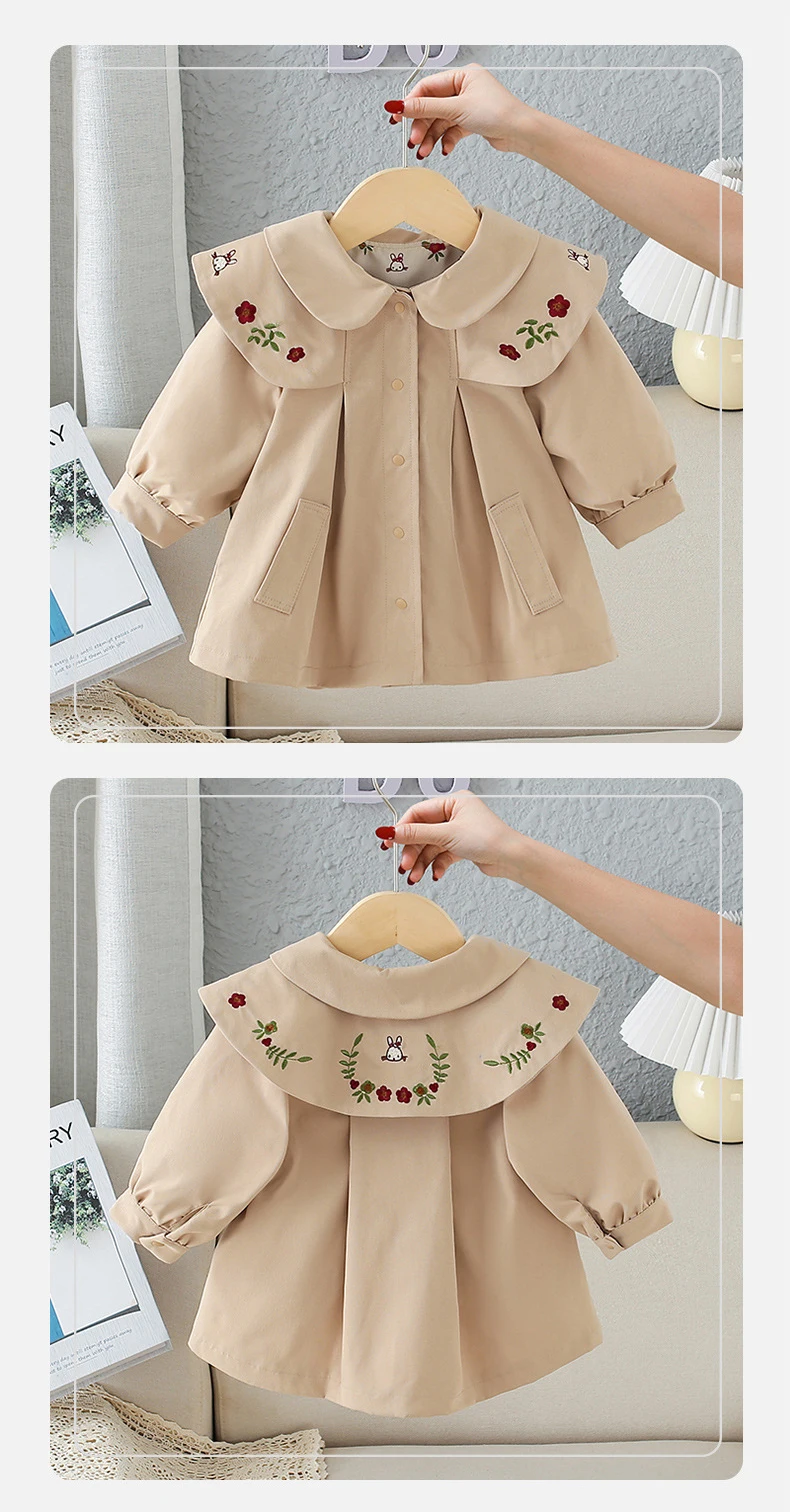 Spring Girl's Long-Sleeved Embroidered Windbreaker Coat for Babies And Kids Contracted Leisure Infant Children's Clothing