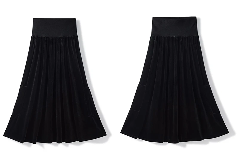 AW Mail's Sister Matching Clothing Teenager Girl Black Cotton Ribbed Shirt Young Girls Long Velvet Skirts with Pocket
