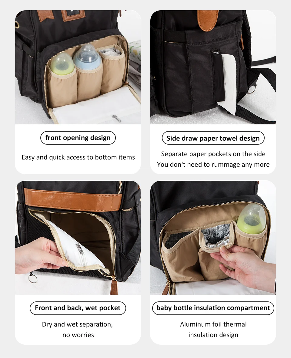 Mummy Bag Baby Nappy Bag Maternal Backpack Waterproof Stroller Organizer Large Capacity With Removable Bottle Wet Bag For Cart