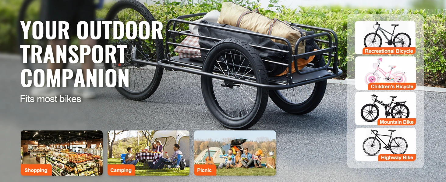 SucceBuy 275 lbs Bike Cargo Trailer Bicycle Wagon Cart Foldable Compact Storage with Universal Hitch 20" Wheels fits Most Bike