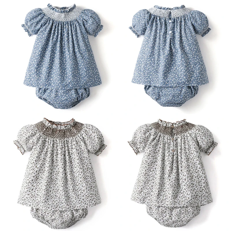 Boutique Children Kids Mathcing Clothes Brother Sister Baby Holiday Outfits Girls Smocking Dress Skirts Baby Rompers