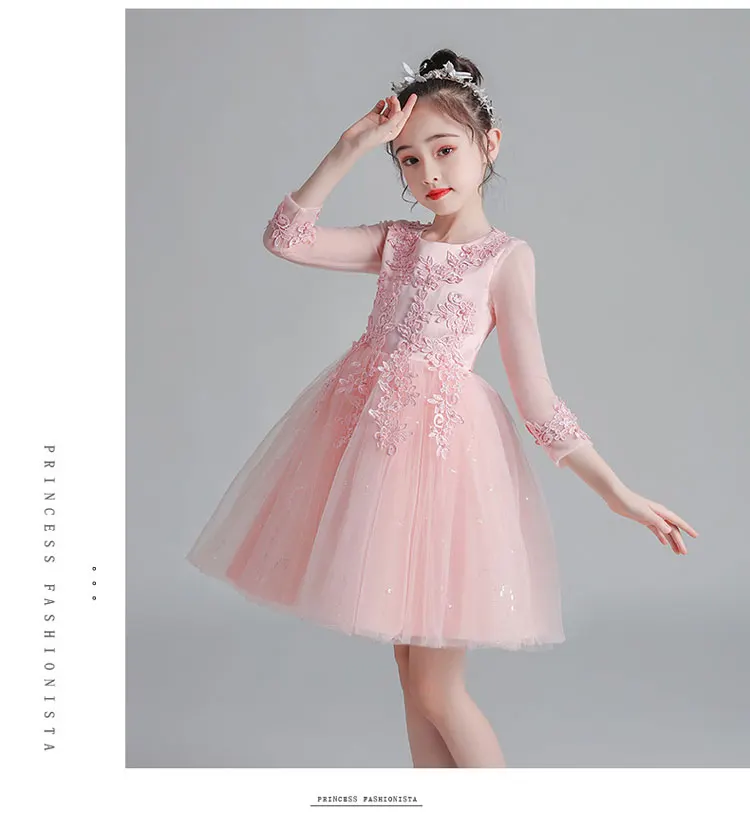 Fashion Flower Girl Dresses for Weddings Mesh Lace Short Sleeve Girls Party Dresses Summer Bridesmaid Dresses 3-13 Years