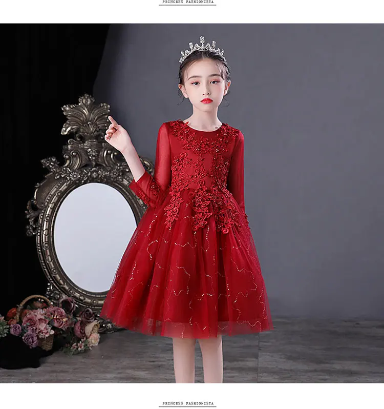 Fashion Flower Girl Dresses for Weddings Mesh Lace Short Sleeve Girls Party Dresses Summer Bridesmaid Dresses 3-13 Years
