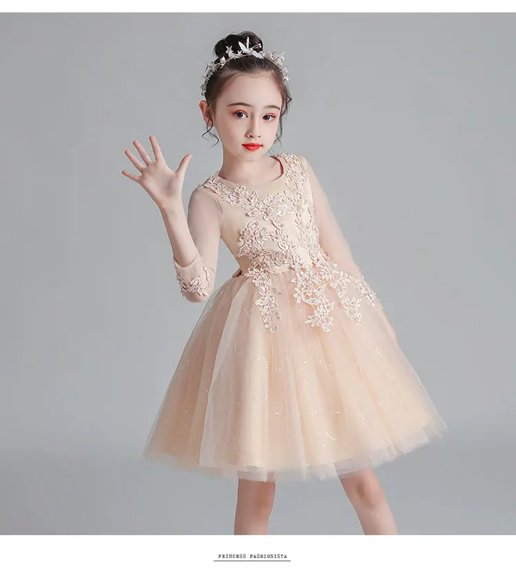 Fashion Flower Girl Dresses for Weddings Mesh Lace Short Sleeve Girls Party Dresses Summer Bridesmaid Dresses 3-13 Years