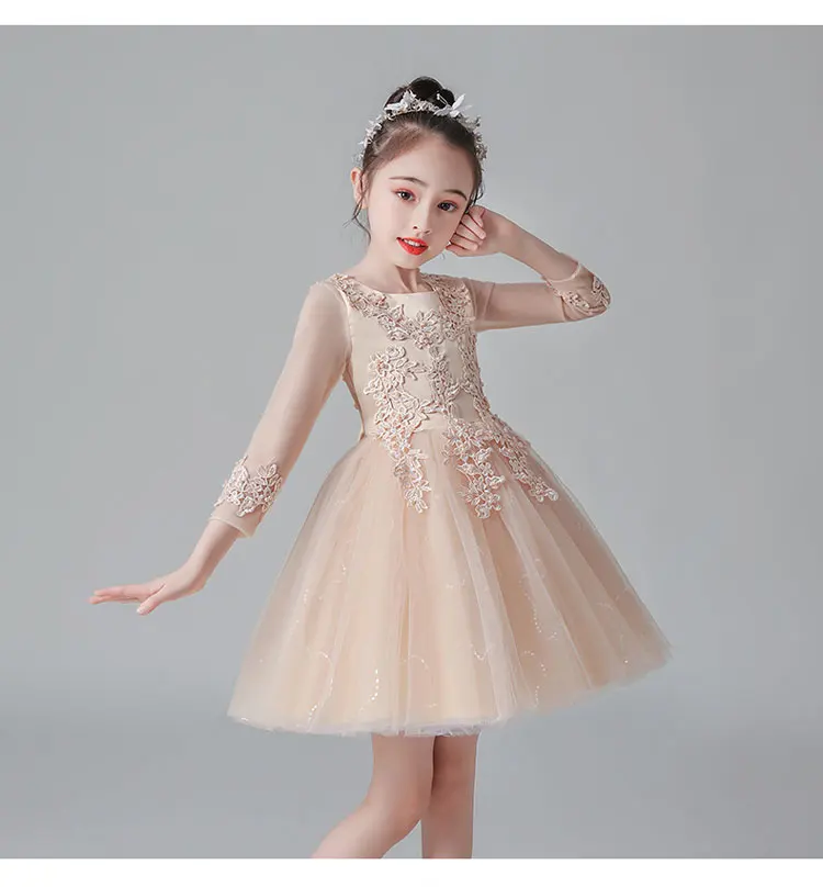 Fashion Flower Girl Dresses for Weddings Mesh Lace Short Sleeve Girls Party Dresses Summer Bridesmaid Dresses 3-13 Years