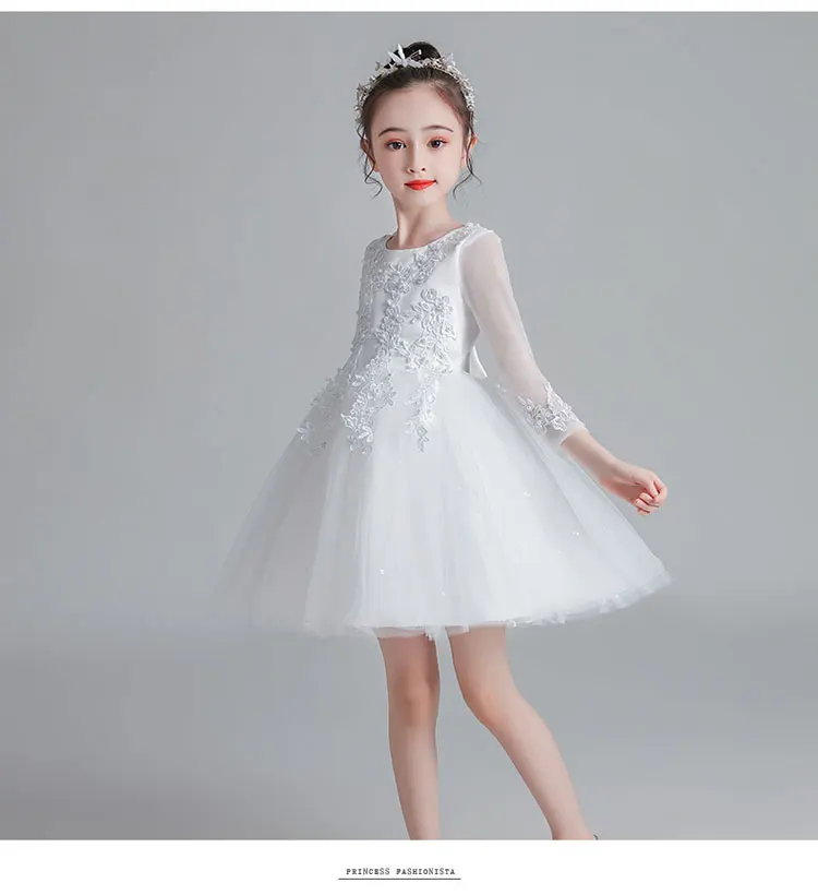 Fashion Flower Girl Dresses for Weddings Mesh Lace Short Sleeve Girls Party Dresses Summer Bridesmaid Dresses 3-13 Years