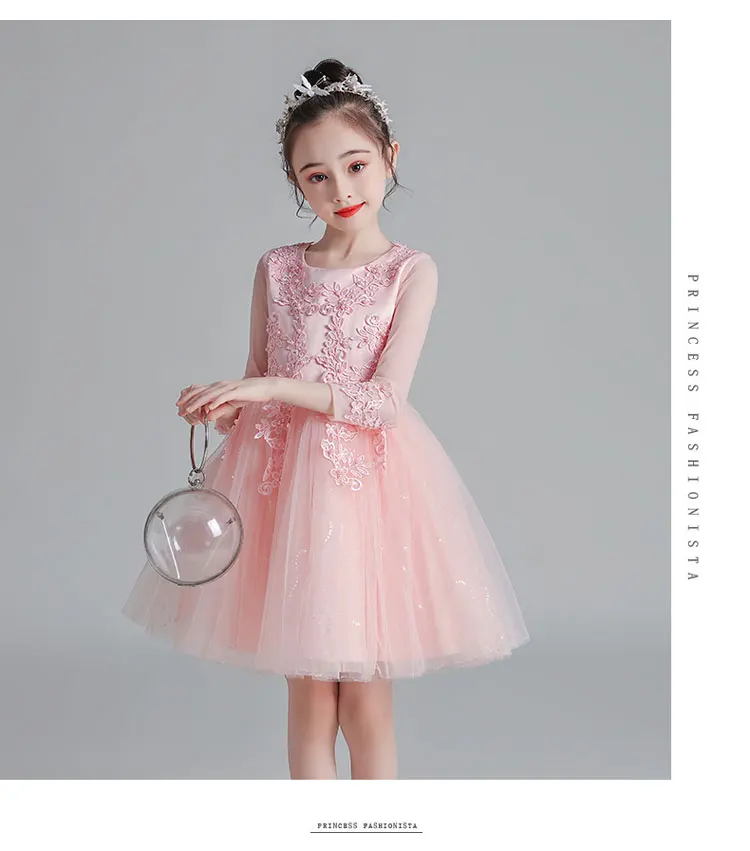 Fashion Flower Girl Dresses for Weddings Mesh Lace Short Sleeve Girls Party Dresses Summer Bridesmaid Dresses 3-13 Years