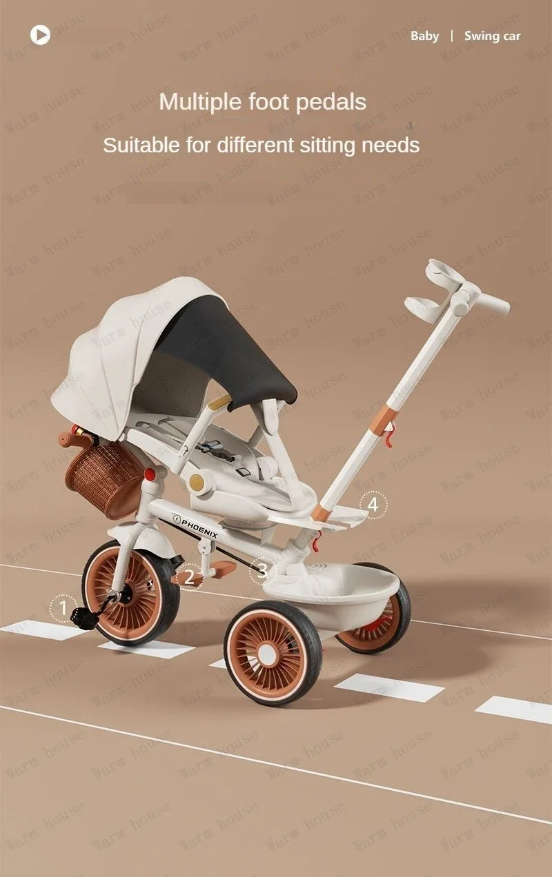 2026 New Push Tricycle Three-wheel Baby Stroller Lightweight Children's Bicycle Multifunctional Stroller