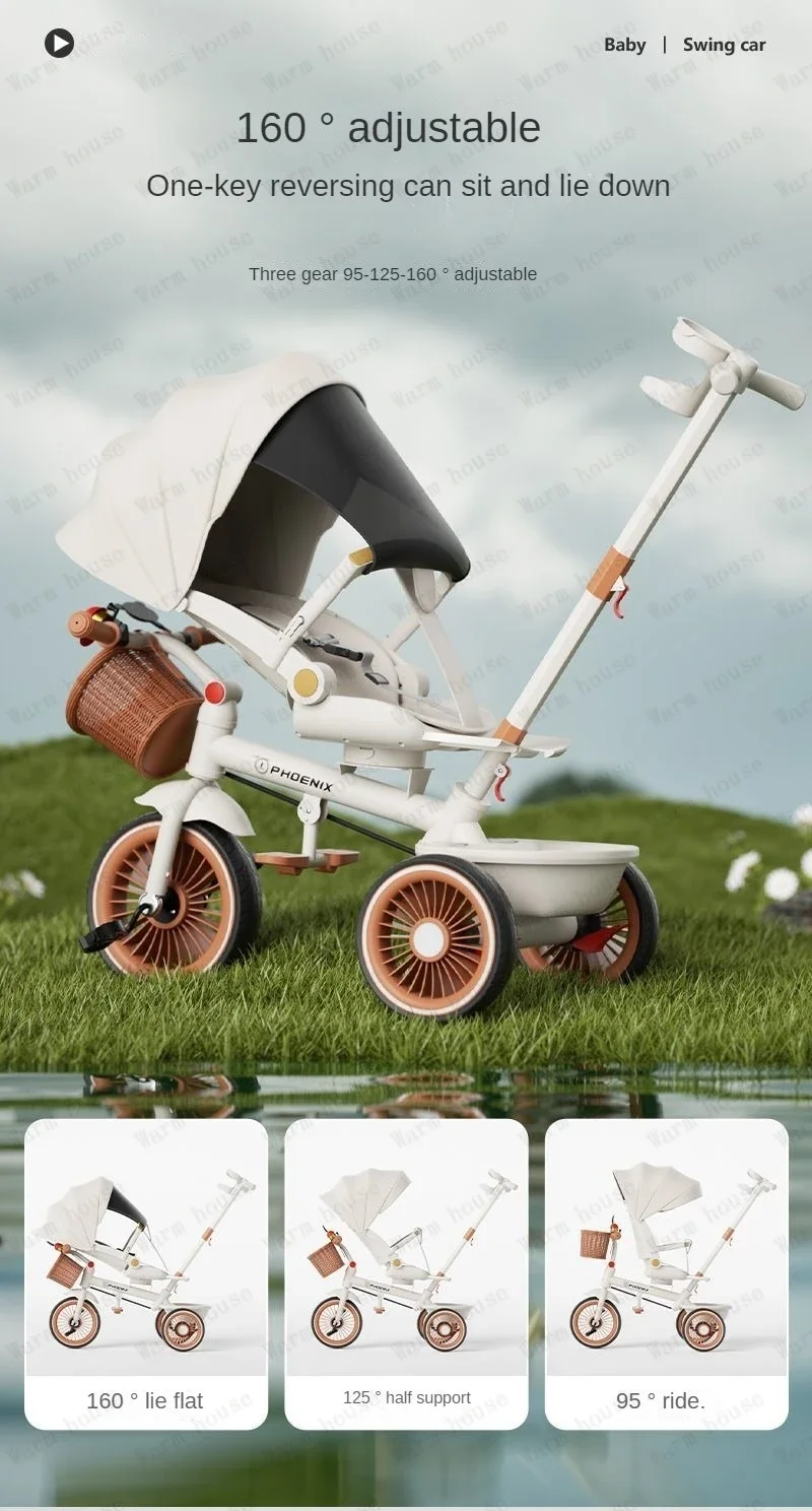 2026 New Push Tricycle Three-wheel Baby Stroller Lightweight Children's Bicycle Multifunctional Stroller
