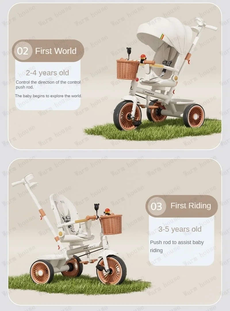 2026 New Push Tricycle Three-wheel Baby Stroller Lightweight Children's Bicycle Multifunctional Stroller