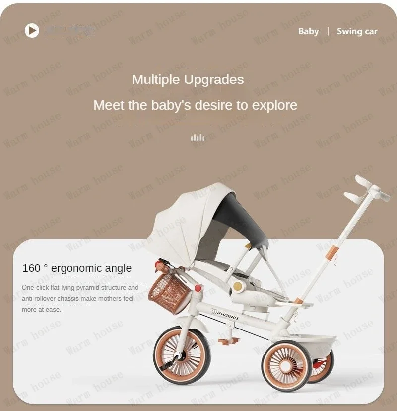 2026 New Push Tricycle Three-wheel Baby Stroller Lightweight Children's Bicycle Multifunctional Stroller