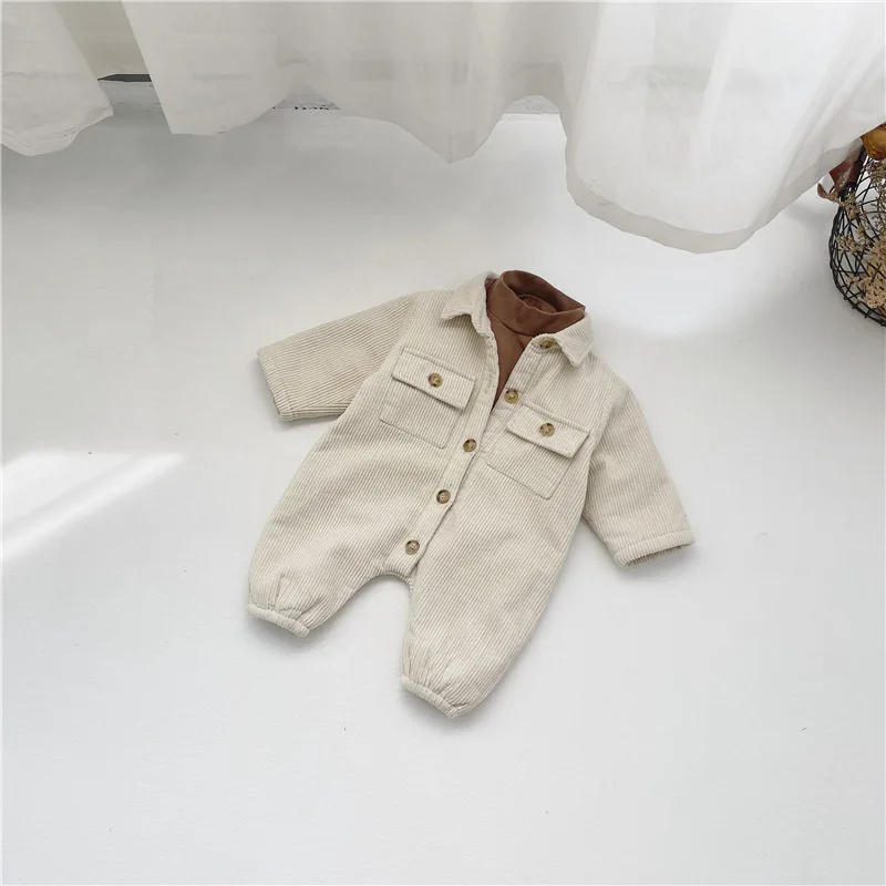 New Winter Infants Corduroy Thicken Warm Rompers Korean Style Toddlers Kids Clothes Newborn Baby Boys Casual Jumpsuits