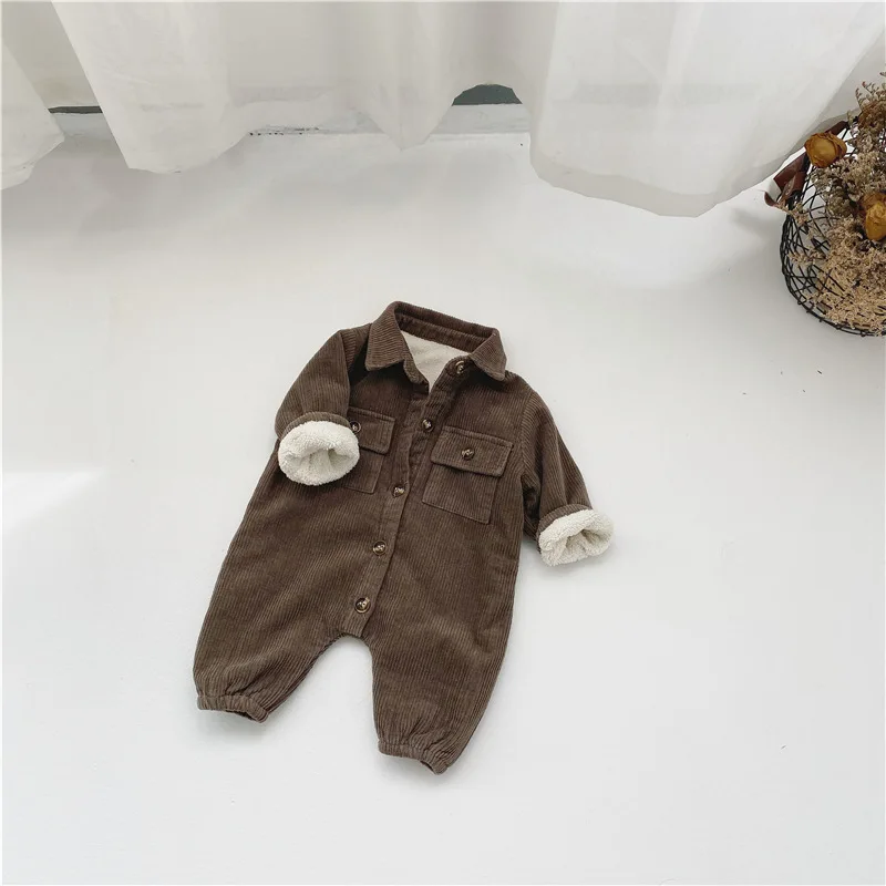 New Winter Infants Corduroy Thicken Warm Rompers Korean Style Toddlers Kids Clothes Newborn Baby Boys Casual Jumpsuits