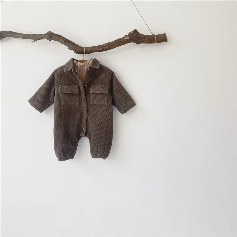 New Winter Infants Corduroy Thicken Warm Rompers Korean Style Toddlers Kids Clothes Newborn Baby Boys Casual Jumpsuits