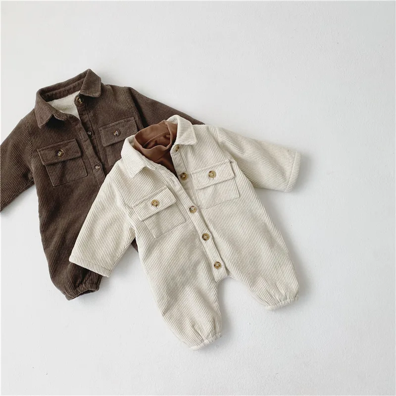 New Winter Infants Corduroy Thicken Warm Rompers Korean Style Toddlers Kids Clothes Newborn Baby Boys Casual Jumpsuits