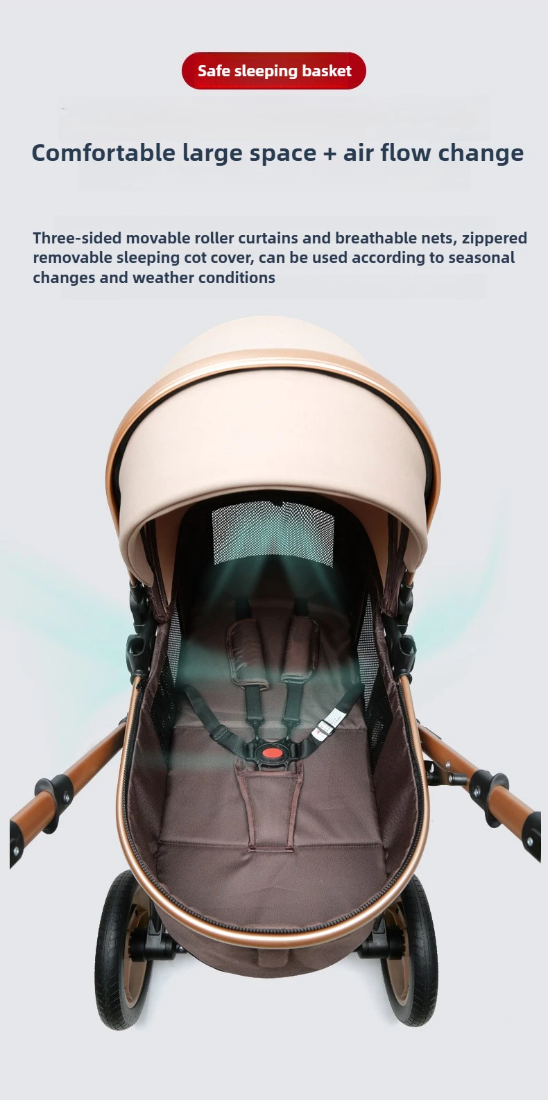 Newborn Baby Stroller 3 in 1 with Car Seat High View Baby Stroller with Sitting and Lying Function Multifunctional Baby Stroller