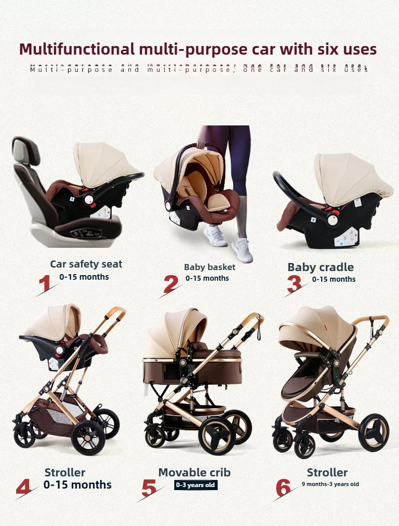 Newborn Baby Stroller 3 in 1 with Car Seat High View Baby Stroller with Sitting and Lying Function Multifunctional Baby Stroller