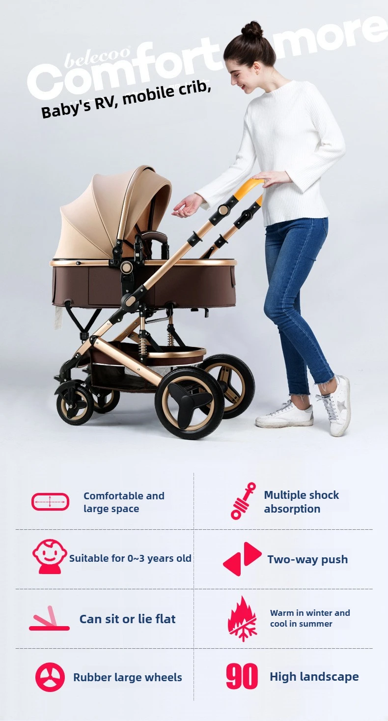 Newborn Baby Stroller 3 in 1 with Car Seat High View Baby Stroller with Sitting and Lying Function Multifunctional Baby Stroller